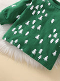 Infant Baby Christmas Cute Outfits, Round Neck Long Sleeve Allover Random Christmas Tree Print Pullover & Pants Two-pieces Set, Outdoor Cloth