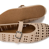 Women's Vintage Hollow-Out Flats Shoes With Buckle, Breathable Retro Style Shoes For Casual Wear