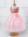 Toddler Girls Sleeveless Floral Dresses Solid Color Sequins Tutu Dress Princess Pageant Wedding Birthday Party Puffy Tulle Gown