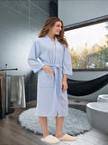 Elegant Solid Waffle Night Robe, Long Sleeve V Neck Quick-drying Bathrobe With Belt, Women's Sleepwear & Dresses