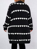 Plus Size Heart Pattern Knitted Cardigan, Casual Long Sleeve Open Front Cardigan, Women's Plus Size Clothing