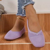 Women's Solid Color Flat Shoes, Breathable Knit Square Toe Shoes, Lightweight & Comfortable White Shoes