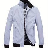 Men's casual stand-up collar slim jacket, solid color style, new choice for sports and leisure