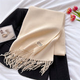 Thick Winter Tassel Scarf - Luxurious Solid Color Design, Exceptionally Soft, Warm, and Cozy Imitation Cashmere Shawl with Stylish Label for Cold Weather