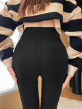 Women's High-Waist Flare Leggings - Fleece-Lined, Stretchy Yoga Pants for Fall/Winter, Solid Color