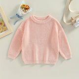 Toddler's Cozy Knit Sweater - Soft Long Sleeve Round Neck Pullover with Solid Color and Loose Fit Design - Perfect for Casual Daily Wear and Outdoor Play