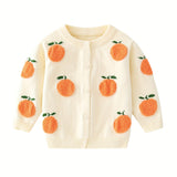 Adorable Girls’ Fruit Motif Cardigan - Cozy Cotton, Spring/Fall Ready, Easy Button-Up, Stylish Comfort Fit