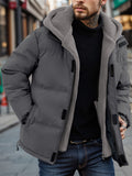 Men's Color Block Fleece Padded Jacket - Warm, Water-Resistant, and Breathable with Zip-Up Closure, Multiple Pockets, and Adjustable Hood - Perfect for Winter Outdoor Activities and Casual Daily Wear