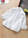 Girls' U Hem Embroidered Button Down Long Sleeve Cotton Shirts For Spring Summer And Autumn