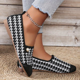 Stylish Womens Houndstooth Flat Shoes - Breathable, Lightweight, Soft Sole, Round Toe, Pull-On Design with Tassel Embellishment - Fabric Upper, Faux Leather Insole, Rubber Sole, Perfect for All Seasons