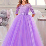 Glittering Flower Girl Dress - Luxurious Holy Communion Ball Gown with Fluffy Tulle Bow - Royal Princess Maxi Dress for Birthday & Elegant Evening Events