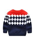 Boys' Long Sleeve Crew Neck Pullover – All-Season Geometric Knit Sweater, Preppy Style with Comfort Stretch