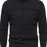 Mens Classic Crew Neck Polyester Knitted Pullover Sweater - Soft Medium Stretch Fabric, Regular Fit, Machine Washable - Perfect for Fall and Winter Casual Wear