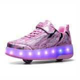 Bright LED Roller Shoes for Boys - Fashionable & Fun, Dual-Wheel Skate Sneakers for All Seasons Outdoor Adventure