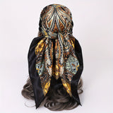 35.4" Luxurious Vintage Paisley Print Square Scarf - Soft Imitation Silk Satin, Windproof, Head Wrap, Neckerchief, Fashion Accessories for Women - Stylish, Versatile, and Comfortable