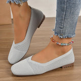 Women's Solid Color Flat Shoes, Breathable Knit Square Toe Shoes, Lightweight & Comfortable White Shoes