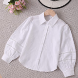 100% Pure Cotton Boho Chic Blouse - Unique Hollow-Out Bubble Sleeve, Relaxed Fit, Casual Button Collar Shirt - Solid White, Soft and Breathable Fabric for Everyday Wear