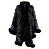 Luxurious Peacock Flower Pattern Cardigan Poncho - Soft Faux Fur Collar, Edge Shawl, Vintage-Inspired, Thickened Warm, Large Cloak for Autumn and Winter - Perfect for Outdoor Activities and Daily Wear