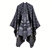 Stripe Jacquard Large Shawl Vintage Imitation Cashmere Warm Cape Scarf Blanket Wraps Reversible Windproof Cardigan