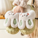 Cute Rabbit Shoes Winter Fuzzy Slippers Women Detachable Washable House Shoes Outdoor Garden Indoor Floor Slipper Dropshipping