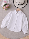 100% Pure Cotton Boho Chic Blouse - Unique Hollow-Out Bubble Sleeve, Relaxed Fit, Casual Button Collar Shirt - Solid White, Soft and Breathable Fabric for Everyday Wear