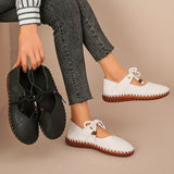 Womens Chic Lace-Up Flats - Seamless Solid Color, Pillow-Soft Sole - Casual, Comfortable, Round Toe Design for Everyday Wear