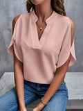 greatnfb  Solid Notched Neck Simple Blouse, Elegant Split Sleeve Blouse For Spring & Summer, Women's Clothing