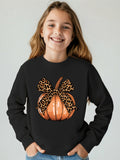 Cozy & Cute Girls' Pumpkin Print Sweatshirt - Soft Polyester, Round Neck Long Sleeve Pullover For Fall/Winter Sweatshirt For Women Sweaters For Women Cardigan