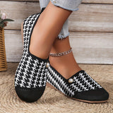 Stylish Womens Houndstooth Flat Shoes - Breathable, Lightweight, Soft Sole, Round Toe, Pull-On Design with Tassel Embellishment - Fabric Upper, Faux Leather Insole, Rubber Sole, Perfect for All Seasons