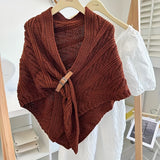 Warm Triangle Shawl Scarf - Thick Knitted, PU Buckle, Casual, Elastic, Perfect for Autumn & Winter Outdoor Activities