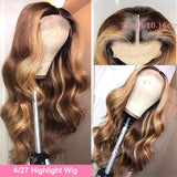 Honey Blonde Lace Front Wigs Human Hair 4/27 Highlight Ombre 4x4 Transparent Lace Frontal Human Hair Wigs For Women Pre Plucked Body Wave Highlight Lace Front Wigs 180% Density