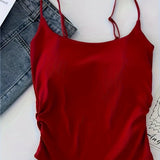 greatnfb  1pc Teen Girls Bohemian Style Cotton Camisole With Built-in Padded Bra, Backless Strappy Tank Top For Teenagers Students (12-14Y)