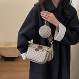 Mini Vintage Pattern Shoulder Bag, Classic Textured Crossbody Bag With Hanging Mini Round Wallet For Women