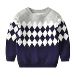 Boys' Long Sleeve Crew Neck Pullover – All-Season Geometric Knit Sweater, Preppy Style with Comfort Stretch