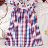 Girls Gingham Plaid Casual Summer Dress - Sleeveless, Medium Stretch, Regular Fit, Polyester Knit Fabric - Perfect for Vacation and Outdoor Play