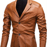 Plus Size Mens PU Jacket - Stylish Solid Color Design, Durable and Comfortable, Versatile for Spring, Fall, and Winter - Mens Fashion Outerwear