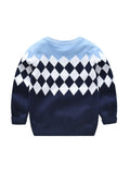 Boys' Long Sleeve Crew Neck Pullover – All-Season Geometric Knit Sweater, Preppy Style with Comfort Stretch