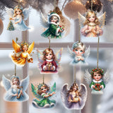 10pcs Handcrafted Wooden Festive Christmas Angel Ornaments with Rope for Tree Decorations - No Battery Required, Holiday Season Essentials