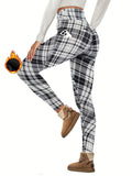 Cropped High Waist Pocket Plush Lined Yoga Legging, Outer-space Pattern Print, Women's Activewear For Fall And Winter
