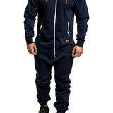 Men's Premium Hooded Fleece Jumpsuit - Fleece - Long Sleeve Full Zipper Overalls with Kangaroo Pockets for Ultimate Warmth and Convenience - Soft, Breathable, and Durable Design for Outdoor Activities