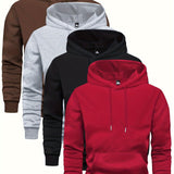 4 Pcs Men's Solid Color Hoodie - Soft, Breathable, Casual Long Sleeve Hooded Sweatshirt with Kangaroo Pocket for Outdoor Activities, Daily Wear, and Travel - Comfortable, Relaxed Fit