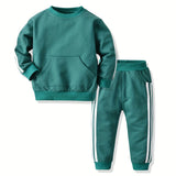 Buy 1 Get 1 Free, 2pcs Boys Fashionable Striped Warm Outfit Set - Cozy Long Sleeve Sweatshirt & Sweatpants for Spring, Fall, Winter - Comfortable & Durable