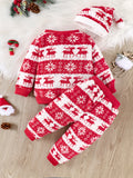 Cute Newborn Baby Boy Flannel Outdoor Set Baby Girl Christmas Graphic Sweatshirt Top Pants Hat 3pcs Outdoor Set, Comfortable And Warm For Winter Fall!