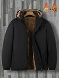 Men's Plus Size Hooded Winter Jacket - Stylish Outerwear With Zip Front And Soft Fleece Lining