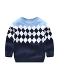 Boys' Long Sleeve Crew Neck Pullover – All-Season Geometric Knit Sweater, Preppy Style with Comfort Stretch