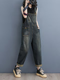 Women's Casual Denim Overalls, Spring Collection, Relax Fit Dungarees With Adjustable Straps, Versatile Streetwear