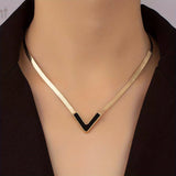 18K Gold Plated Personality V-Shaped Pendant Necklace Simple Style Jewelry Gift Women's Accessories