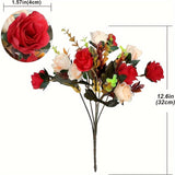 4pcs/12 Heads Rose Artificial Flowers Fake Two Color Flowers With Stems Faux Roses Flower Bouquets For Home Wedding Party Decoration
