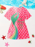 Vibrant Gradient Fish Scale Graphic One-Piece Swimwear Cover Up for Toddler Girls - Quick-Dry, Soft, and Comfortable for Beach Vacation, Water Play, and Outdoor Fun - Adorable and Stylish Design