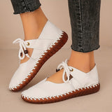 Womens Chic Lace-Up Flats - Seamless Solid Color, Pillow-Soft Sole - Casual, Comfortable, Round Toe Design for Everyday Wear